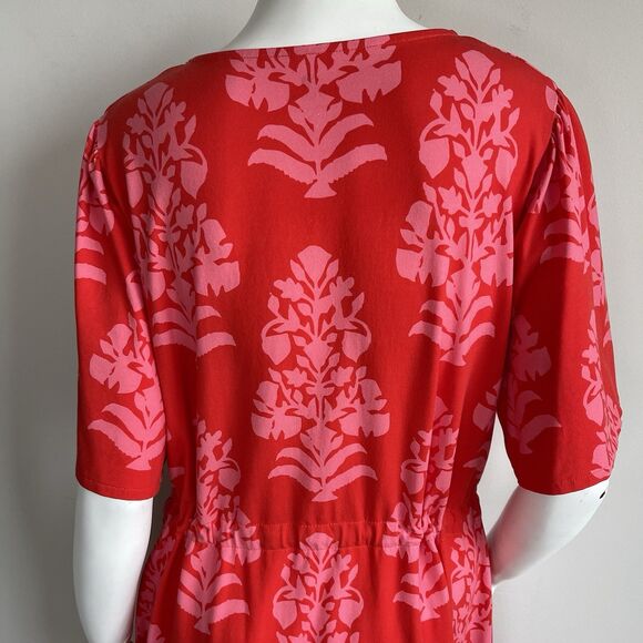 Spartina 449 Blakelynn Midi Dress Drawstring Cotton Knit Red Floral Large Resort - Picture 9 of 16